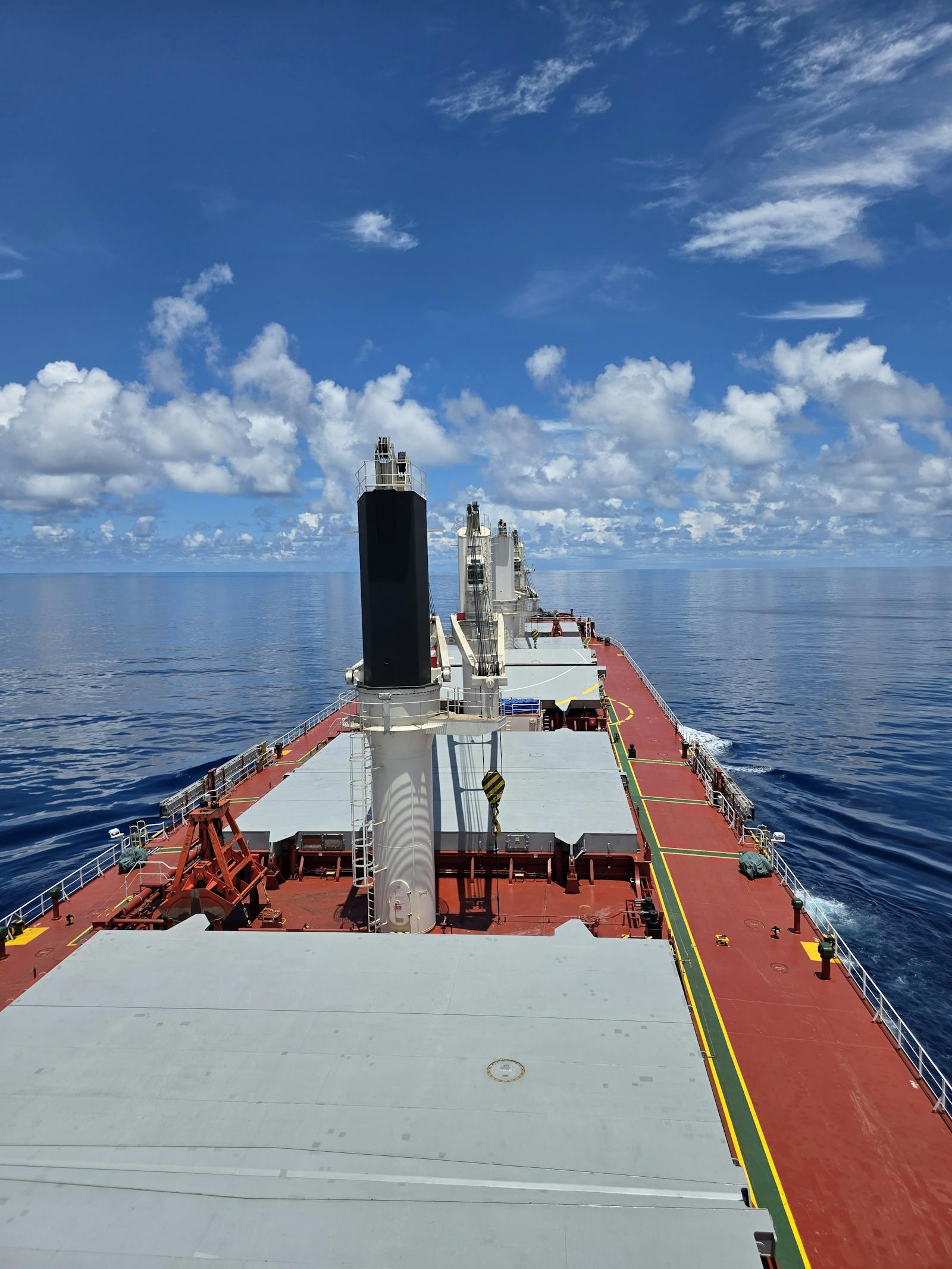 Bow-deck view of bulk carrier underway